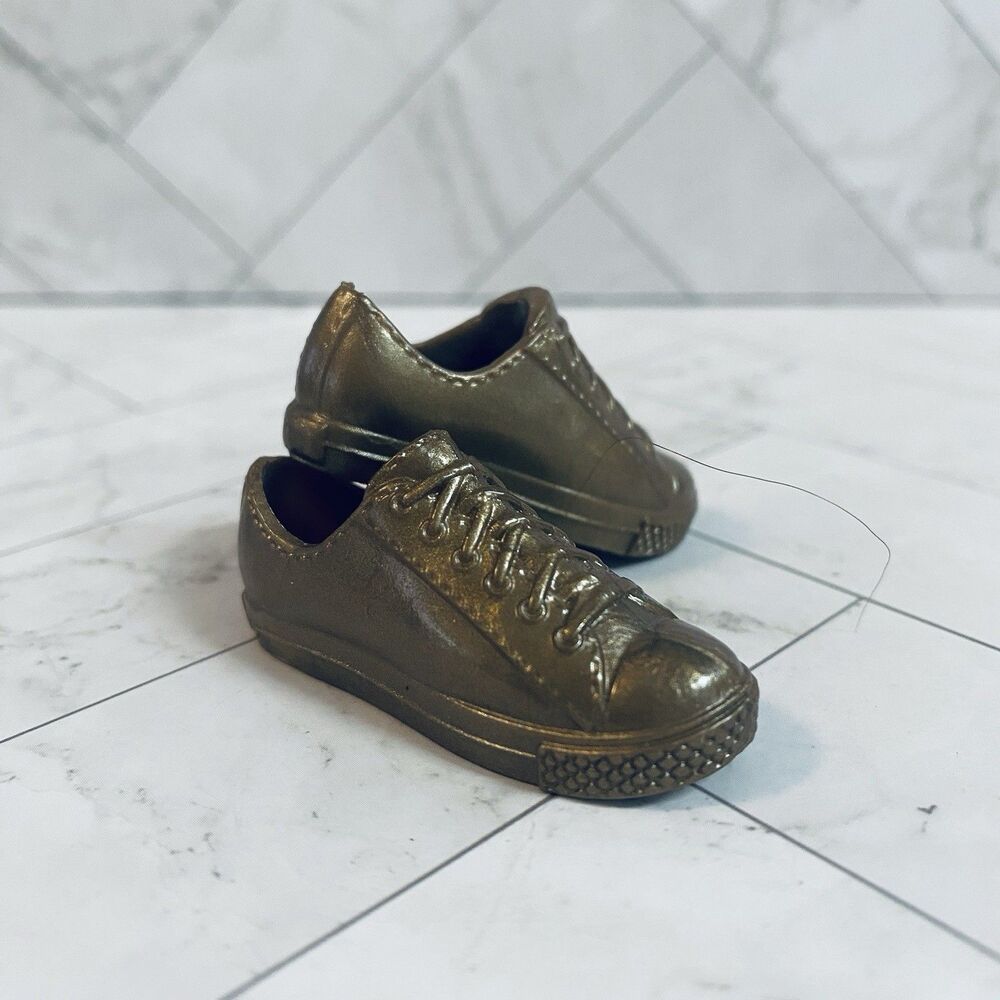 Barbie Doll Metallic Bronze Gold Sneakers Lace Up Tennis Shoes Fashion Doll